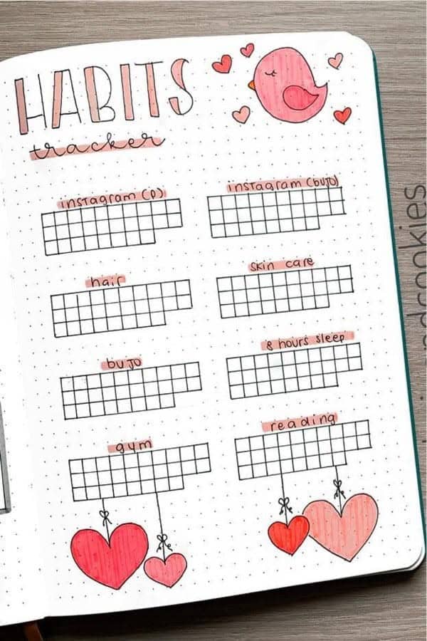 Habit Tracker With Heart Doodles