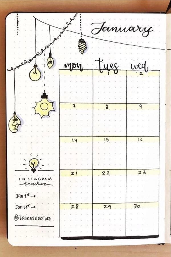 Monthly Spread With Light Bulb Theme