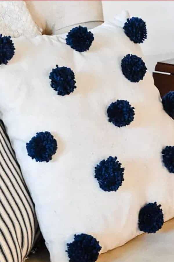 DARK BLUE POM POM PILLOW