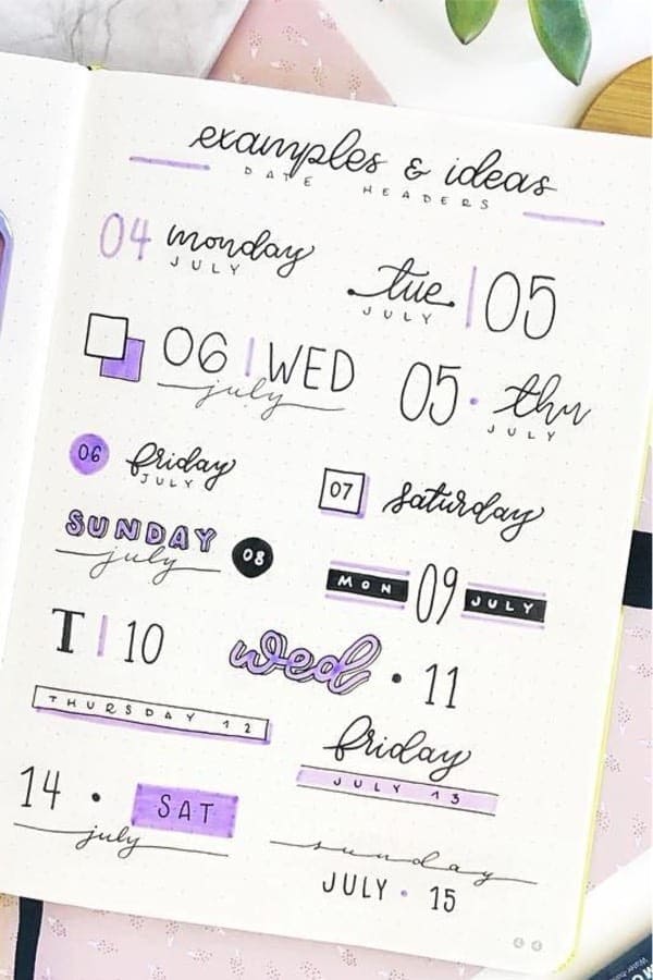 Purple Date Headers For Bujo