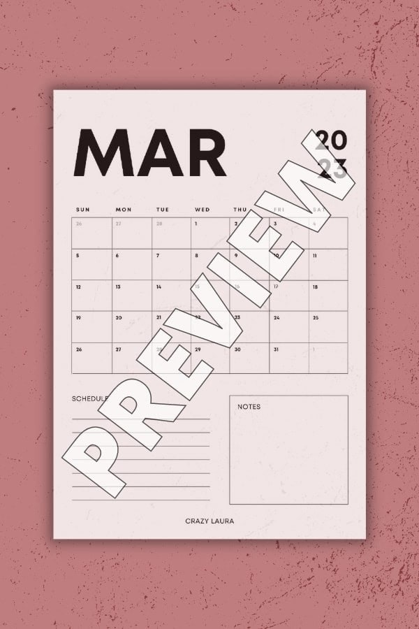 March Vertical Calendar