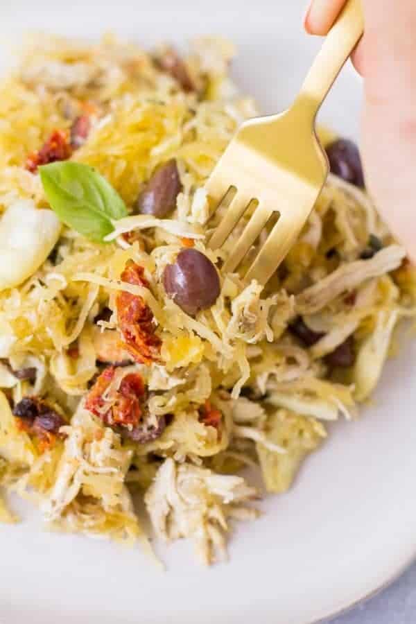 GREEK CHICKEN SPAGHETTI SQUASH BAKE