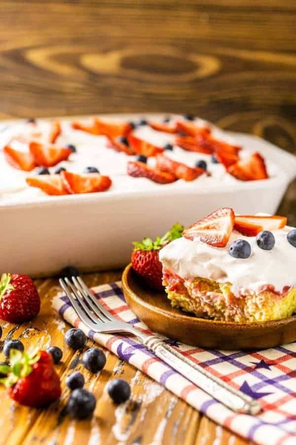 POKE CAKE WITH FRESH STRAWBERRY FILLING