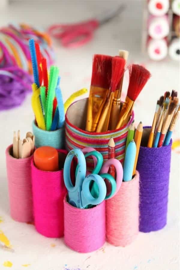 Yarn-Wrapped Toilet Roll Art Supply