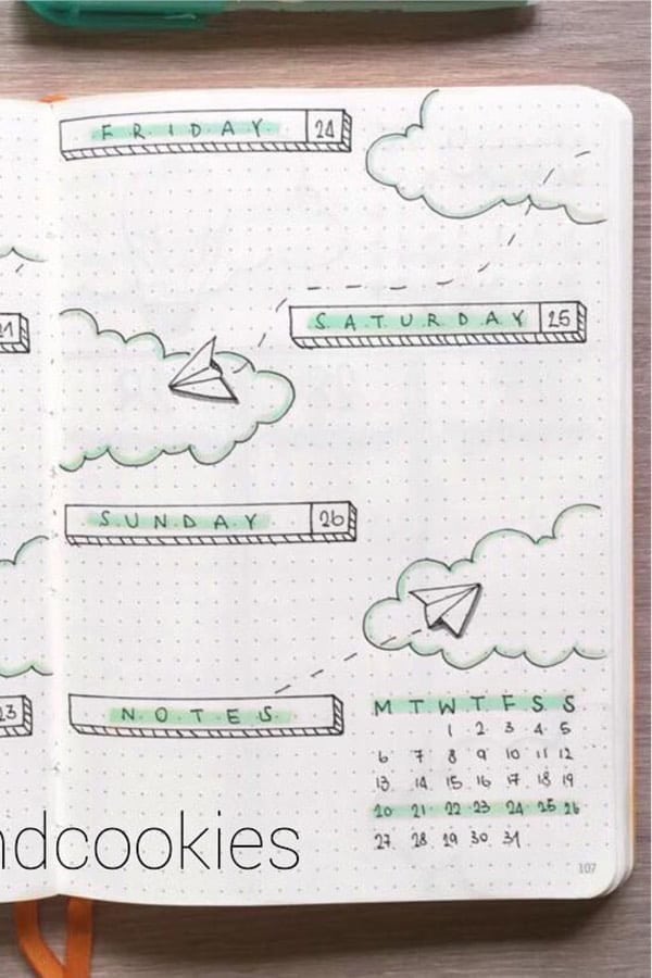 Paper Plane Themed Weekly Spread