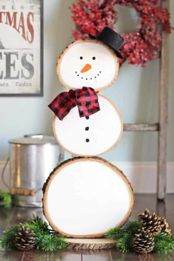 REVERSIBLE WOOD SLICE SNOWMAN PUMPKINS