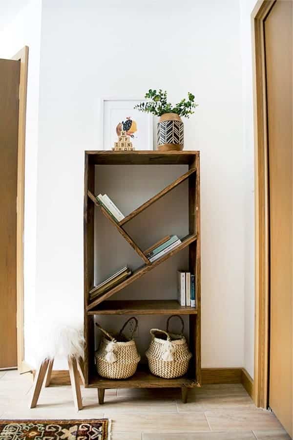 DIY Bookcase With Angled Shelves