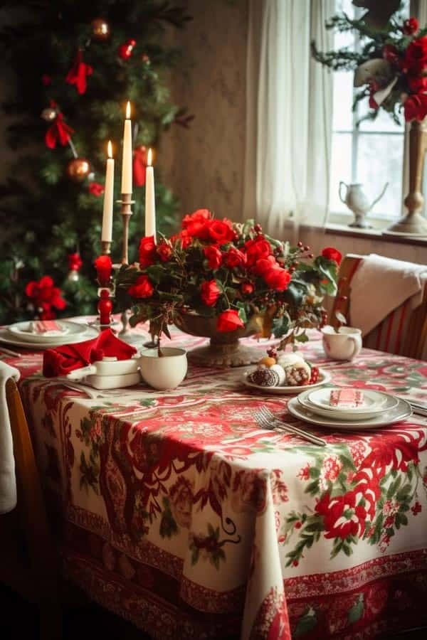 FESTIVE VINTAGE TABLECLOTH