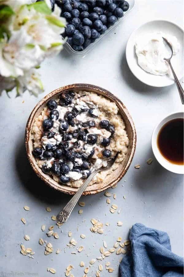 Blueberry Oatmeal with Cheesecake Swirl