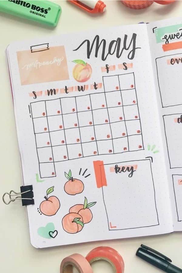 May Monthly Spread With Peach Theme