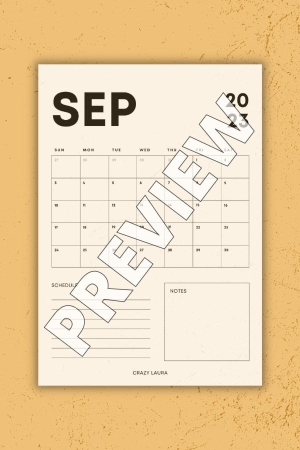 September Vertical Calendar