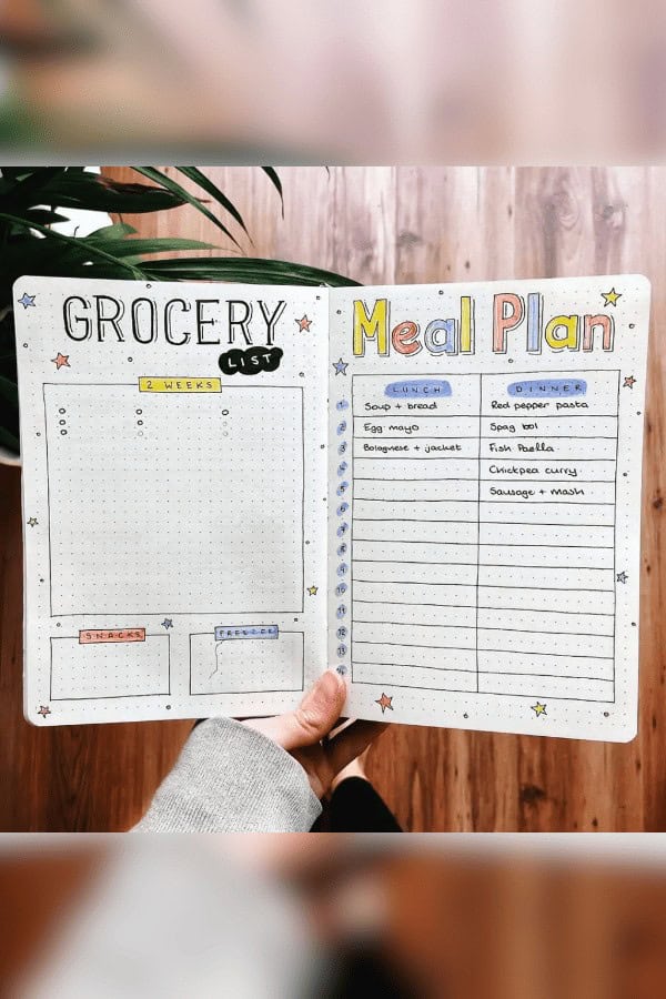 14-Row Bullet Journal Meal Plan