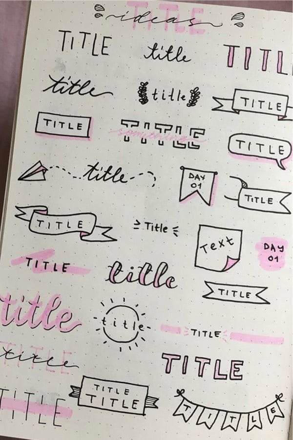 Hot Pink Titles For Bullet Journal