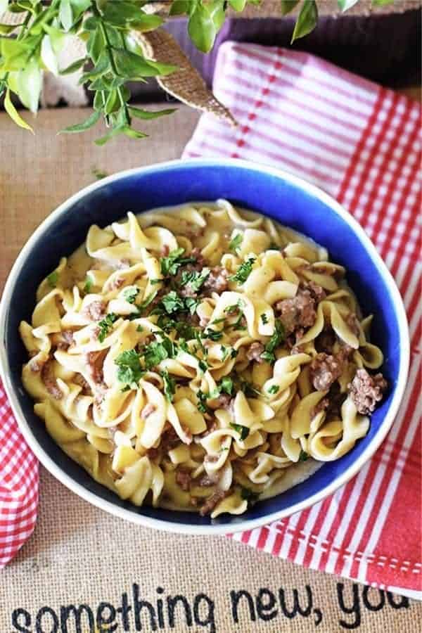 French Onion Ground Beef and Noodles