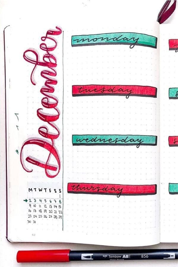 Colorful December Bujo Spread