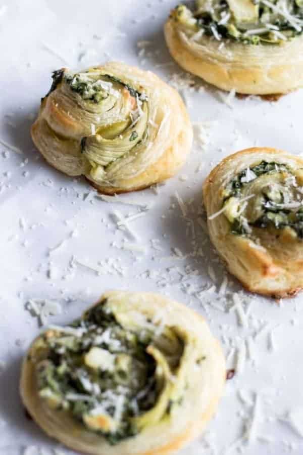 Puff Pastry Spinach and Artichoke Pinwheels