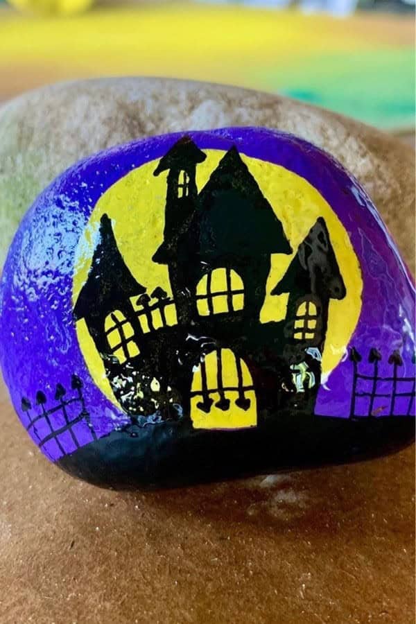 Haunted Hallowen House Painted Stone