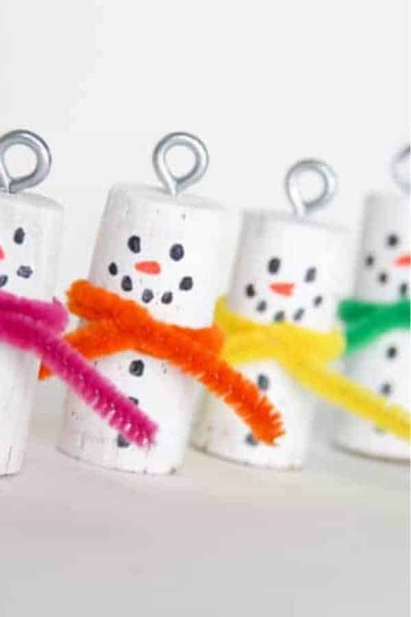 DIY Wine Cork Snowman Ornaments