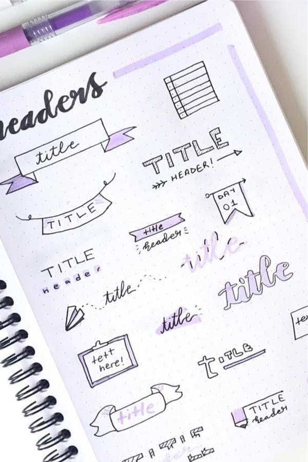 Light Purple Bullet Journal Titles