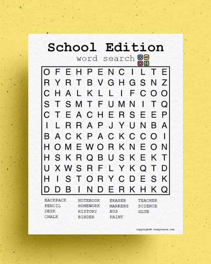 School Word Search Easy