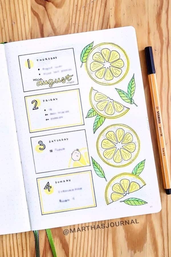 Yellow August Weekly Spread