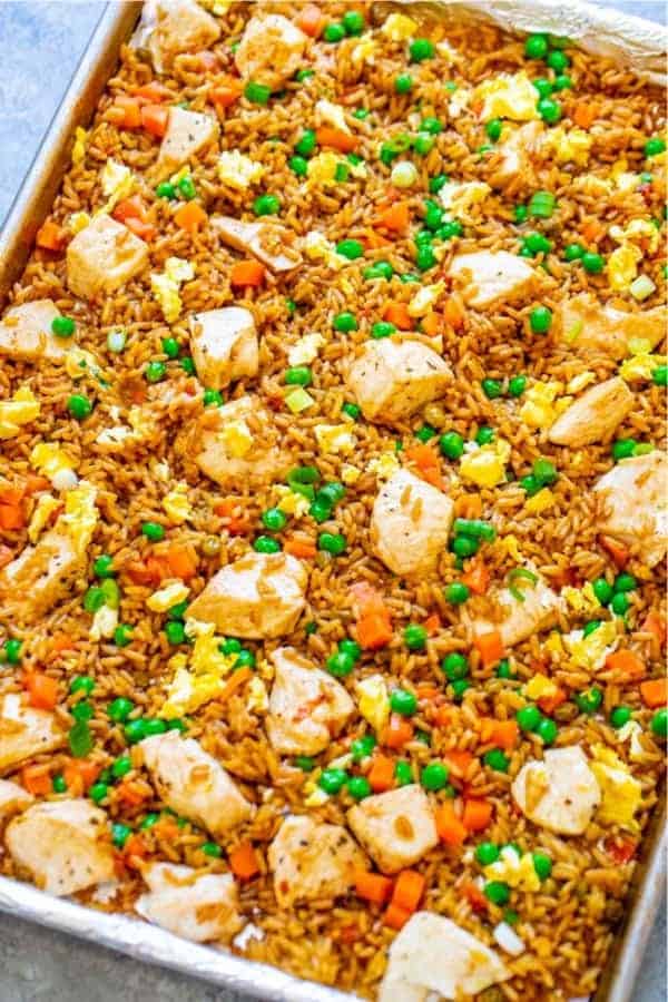 15-Minute Sheet Pan Chicken Fried Rice