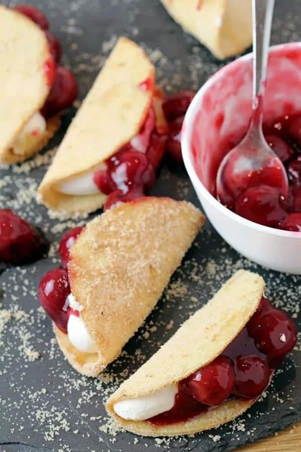 CHERRY CHEESECAKE TACOS