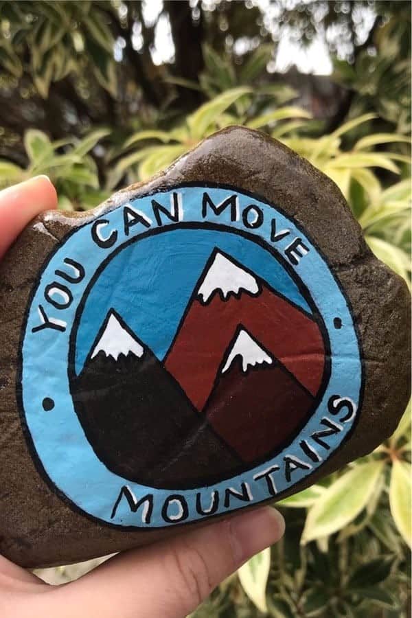 Painted Rock With Mountain Design