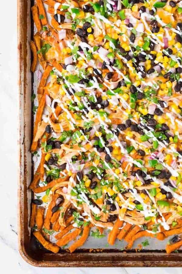 Cheesy Chicken Enchilada Sweet Potato Fries