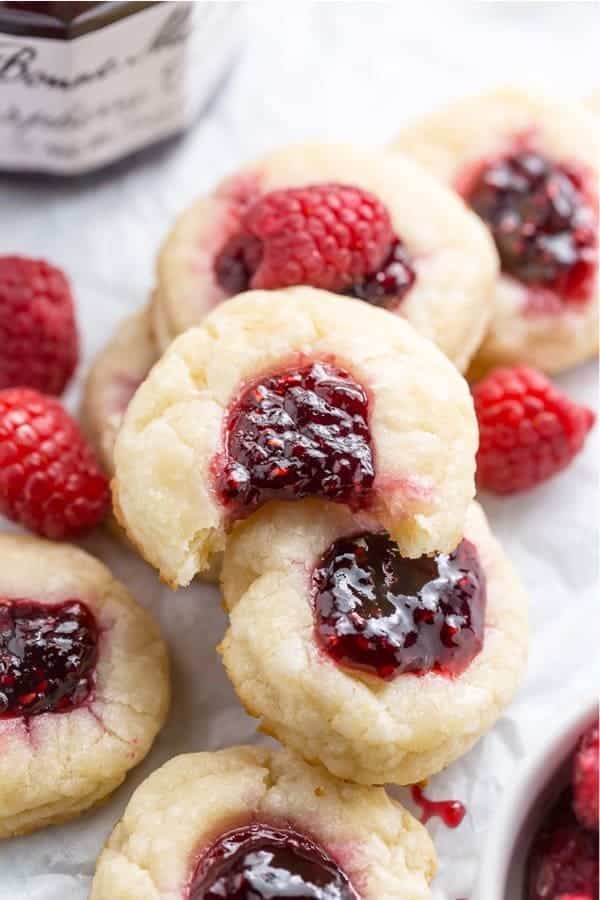 5-Ingredient Raspberry Cheesecake Thumbprint Cookies