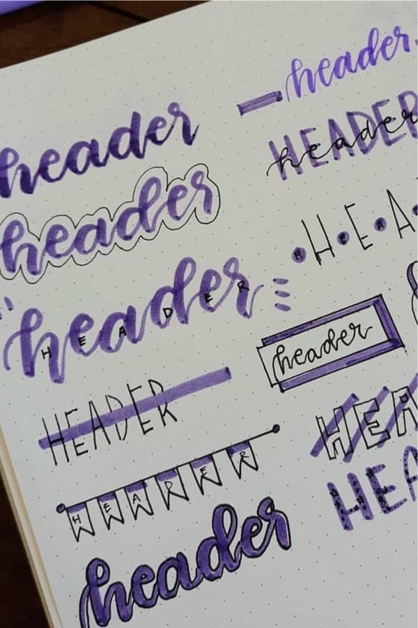 Classic Purple Bullet Journal Headers