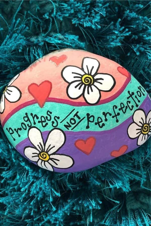 Flower & Heart Painted Rock Design