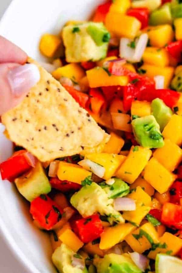 MANGO SALSA WITH BAKED TORTILLA CHIPS