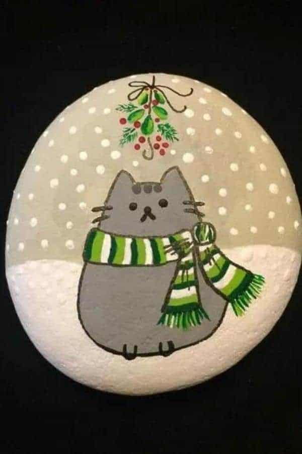 CAT WINTER PAINTED ROCK