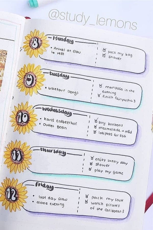 Creative Sunflower Bujo Spread