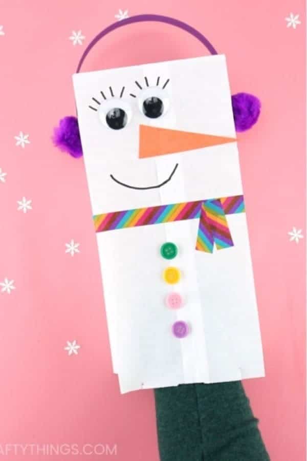 Paper Bag Snowman Craft Puppet