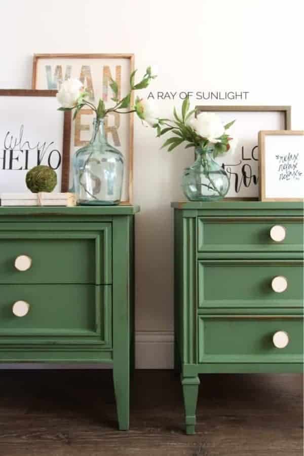 DIY Emerald Green Mismatched Nightstands