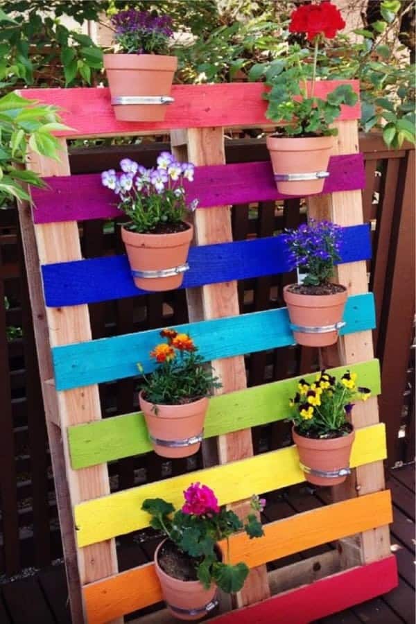 DIY Upcycled Rainbow Pallet Flower Planter