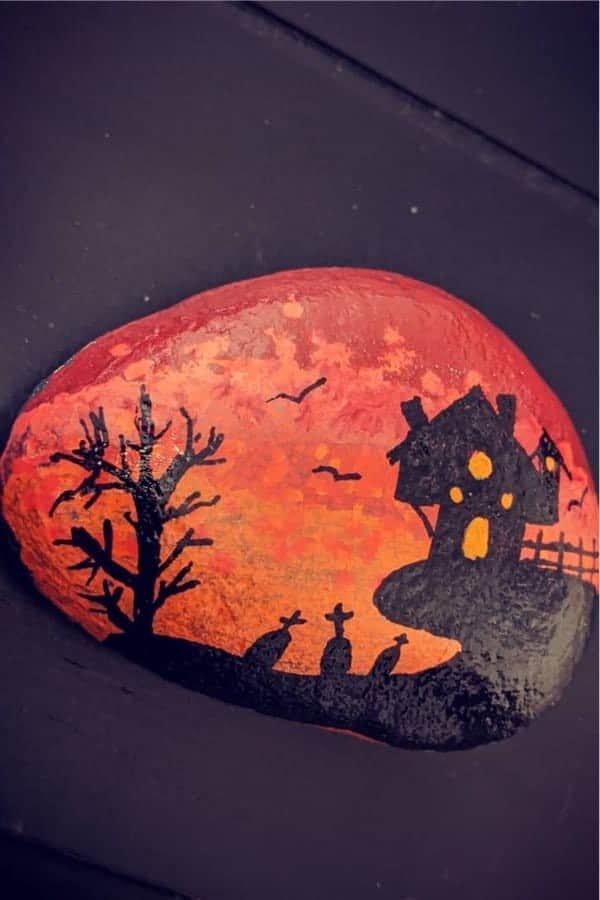 Haunted House Pebble Painting