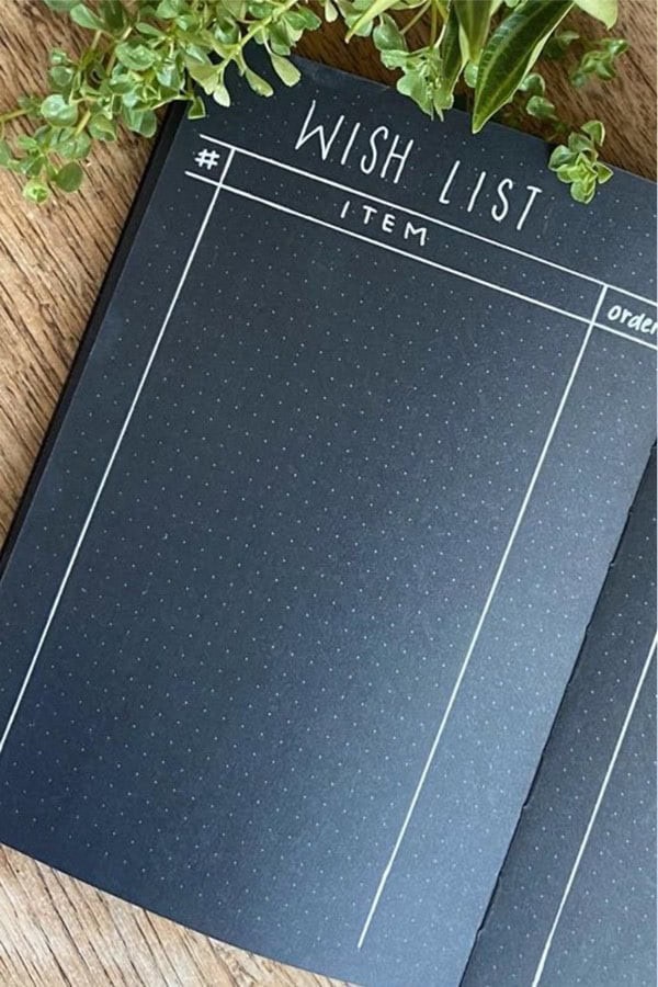 Black Paper Bullet Journal Wish List