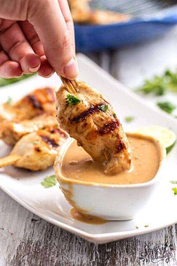 GRILLED CHICKEN KABOBS WITH PEANUT SAUCE