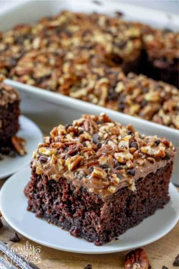 Chocolate Turtle Poke Cake