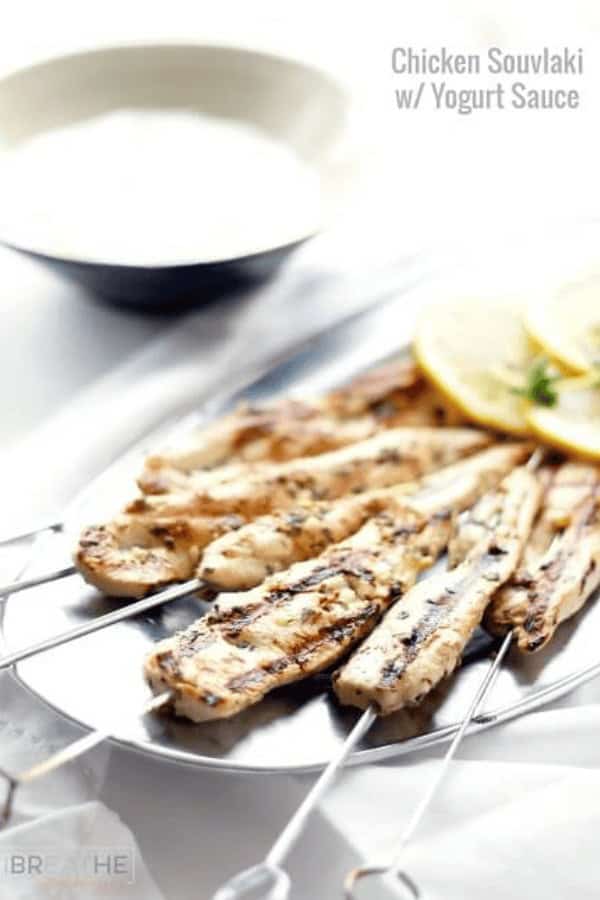 Chicken Souvlaki with Yogurt Sauce Grilled