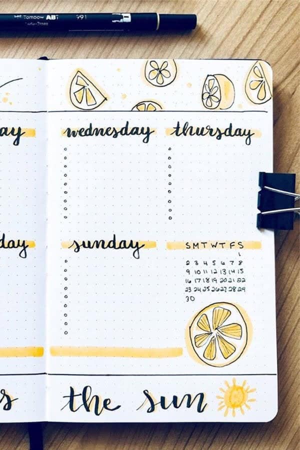 Yellow Doodle Weekly Layout