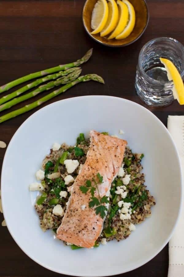 SALMON WITH QUINOA FETA AND SPINACH