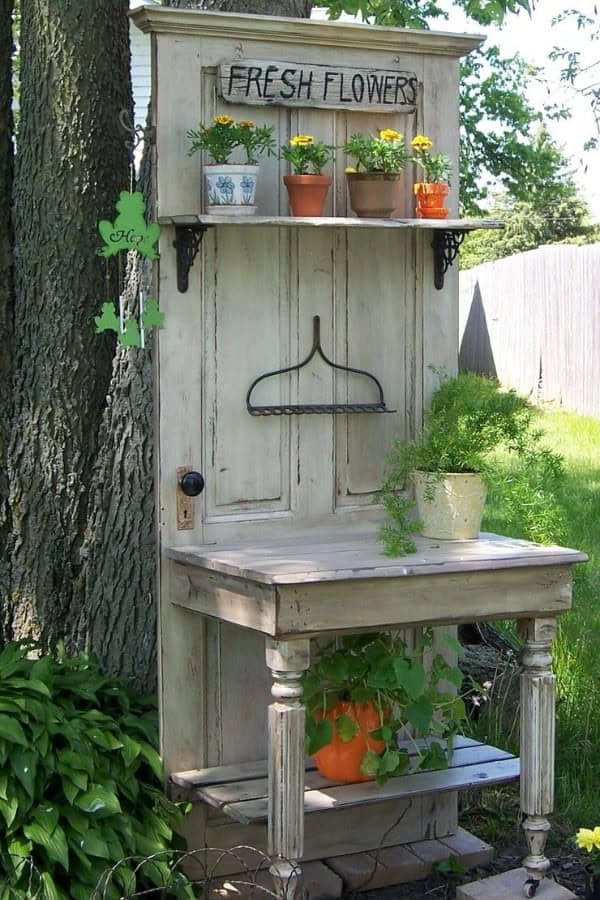 REPURPOSED DOOR POTTING BENCH