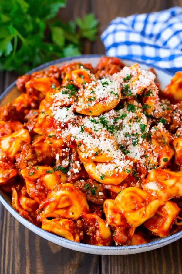 Cheese Tortellini in Meat Sauce