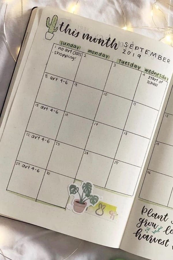 Plant Theme Monthly Spread