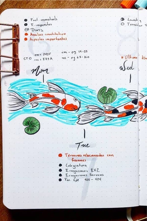 Bullet Journal Koi Fish Theme