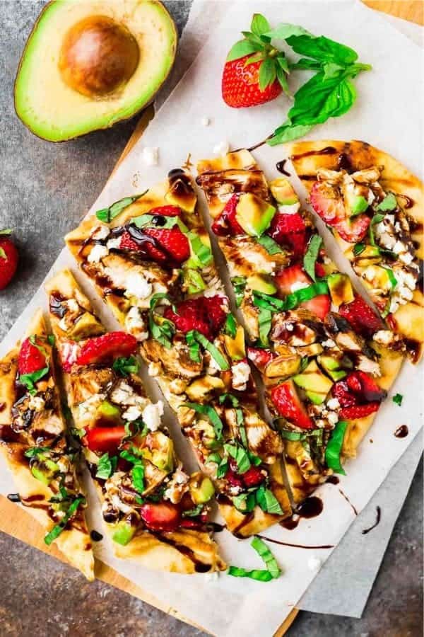 Grilled Naan Pizza with Strawberry Chicken and Avocado